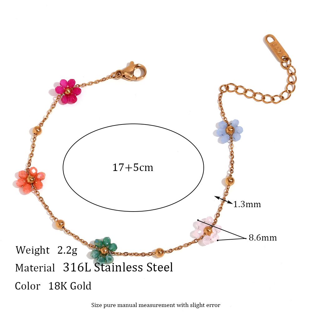 CELESTIALUMINA Bracelet d'été pour célébrités d'Internet, joli petit bijou en forme de fleur, design en acier titane, collier de perles colorées, chaîne de taille pour femme_voghion.com