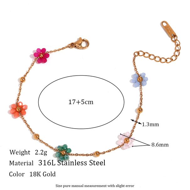 CELESTIALUMINA Bracelet d'été pour célébrités d'Internet, joli petit bijou en forme de fleur, design en acier titane, collier de perles colorées, chaîne de taille pour femme_voghion.com