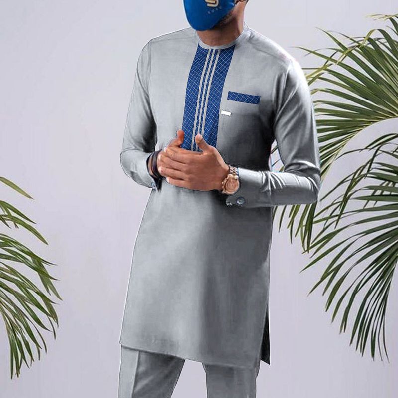 Mænds muslimske Wish Style Casual Grå Slim Skjorte 1175446_voghion.com