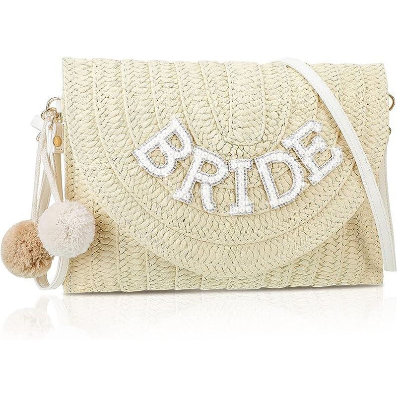 English letters BRIDE MRS WIFEY straw shoulder bag bachelorette party_voghion.com