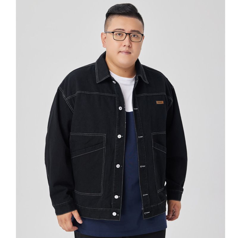 Abbigliamento da uomo taglie forti, giacca di jeans larga da uomo, abbigliamento primaverile e autunnale, giacca nera da uomo grasso_voghion.com