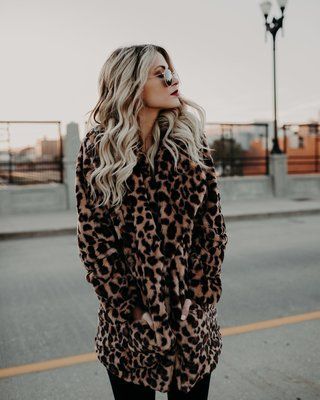 Women's fashion lapel leopard print imitation fur fur coat long coat long sleeves_voghion.com