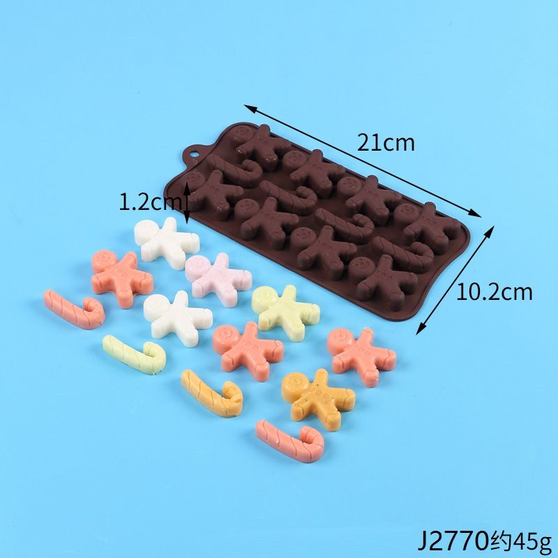 DIY Christmas chocolate cake baking mold snowman gingerbread man cane bell soap mold ice tray silicone mold_voghion.com