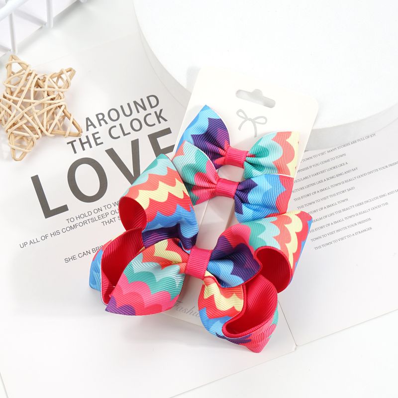 European And American Hot Selling 4 Inch Unicorn New Rainbow Striped Bow Hairpin Gold Stamped Fish Scale Hairpin Set_voghion.com