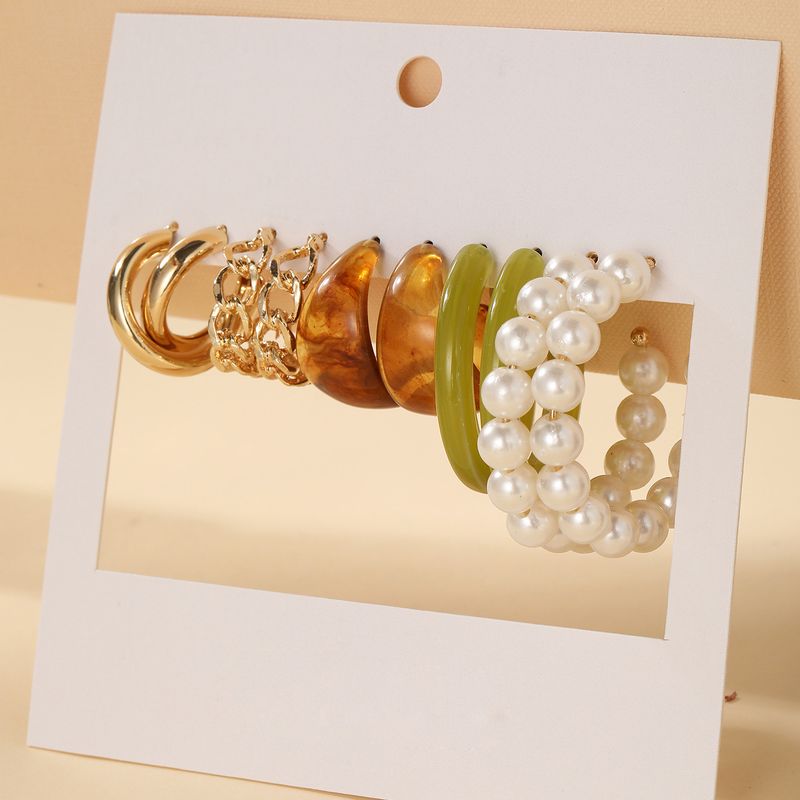 1 set di orecchini di perle artificiali con fogli di acido acetico placcati a forma di C retrò_voghion.com