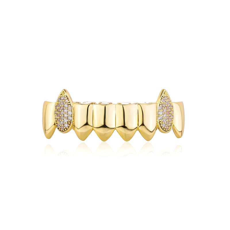 Unisex Jewelry Fashion full diamond mixed inlay vampire fangs trendy cool men  decoration dentures gold braces personality accessoriesHIPHOP tooth_voghion.com