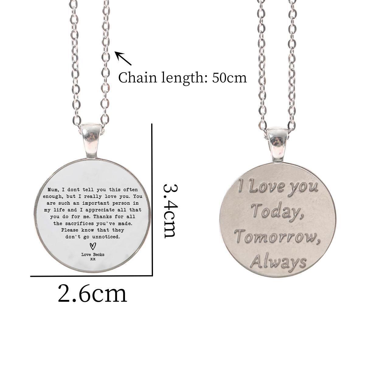 Collana con ciondolo fotografico in vetro rotondo in argento con lettere inglesi alla moda, accessori per gioielli alla moda, regalo_voghion.com