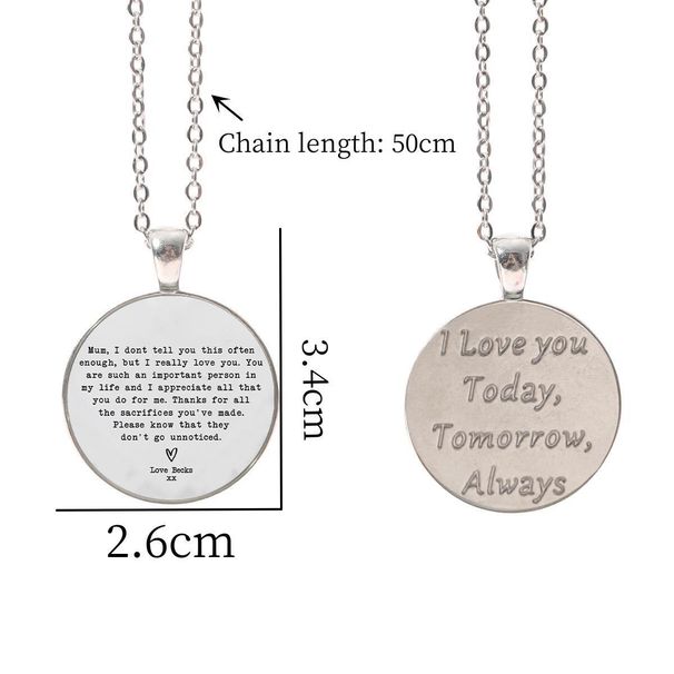 Collana con ciondolo fotografico in vetro rotondo in argento con lettere inglesi alla moda, accessori per gioielli alla moda, regalo_voghion.com