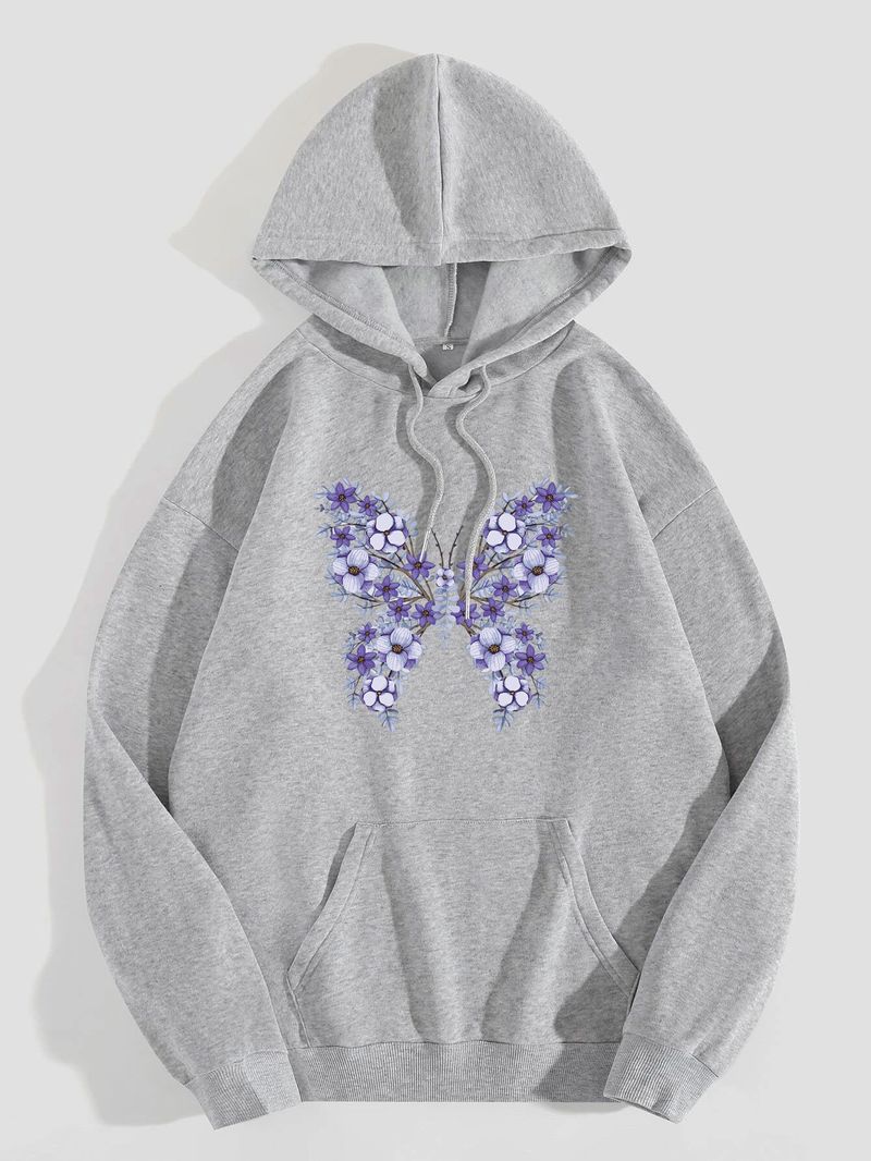 Women's Hoodie Long Sleeve Hoodies & Sweatshirts Printing Pocket Casual Flower Butterfly_voghion.com