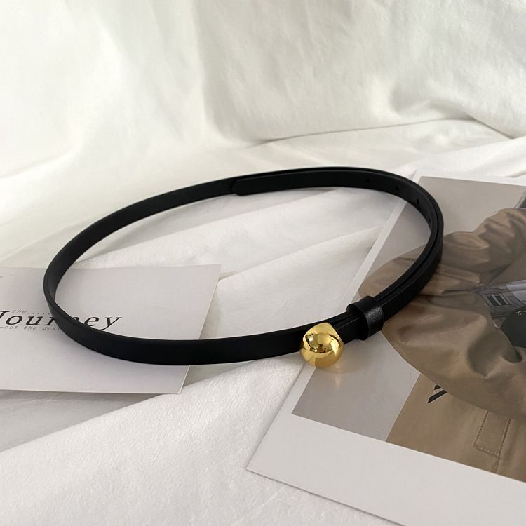 Metal Round Bead Thin Belt Women's Niche Design Decorative Dress Waist Fashion Versatile With Suit Small Belt_voghion.com