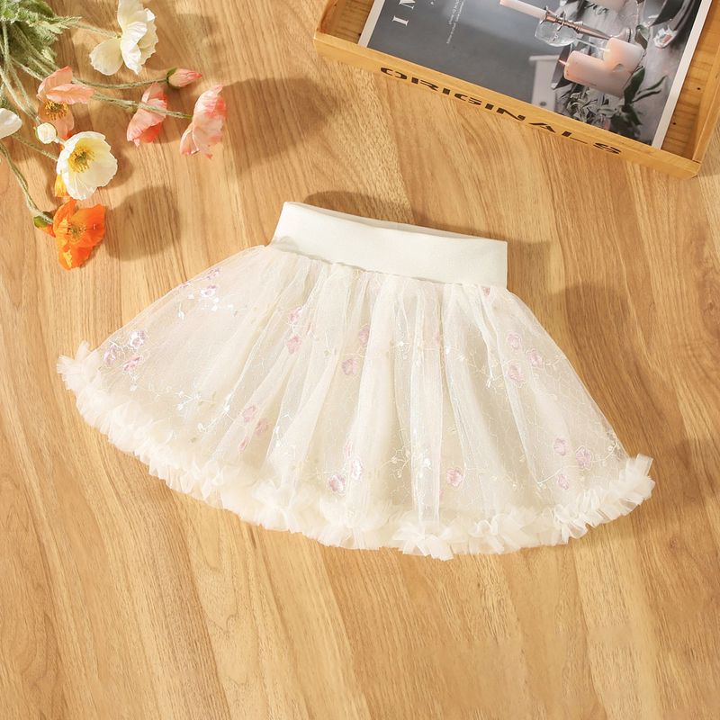 Summer new girls' baby skirt Pommel Skirt Lace pleated lace flower embroidery sweet Princess skirt Light cake skirt_voghion.com