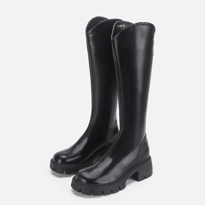 Neue dicke Ferse Dicke runden Kopf hohe Stiefel Damenstiefel Herbst und Winter Ritterstiefel_voghion.com