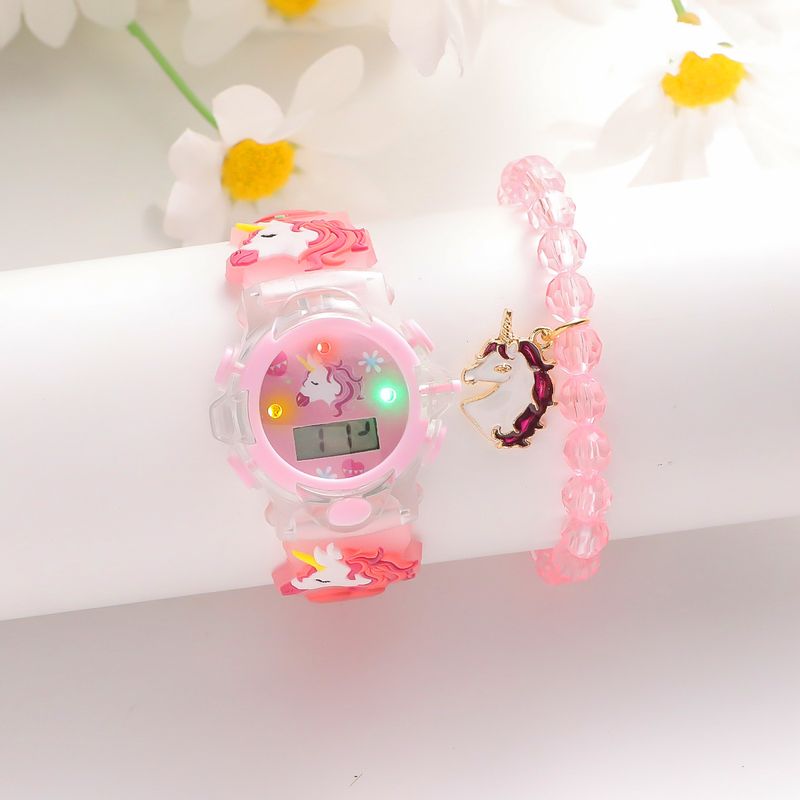 Kinderhorloges Fantasie Eenhoornpatroon Wijzerplaat Met Kralen Leuke Cartoon Armband Sieradenset 2 Stuks/Set_voghion.com