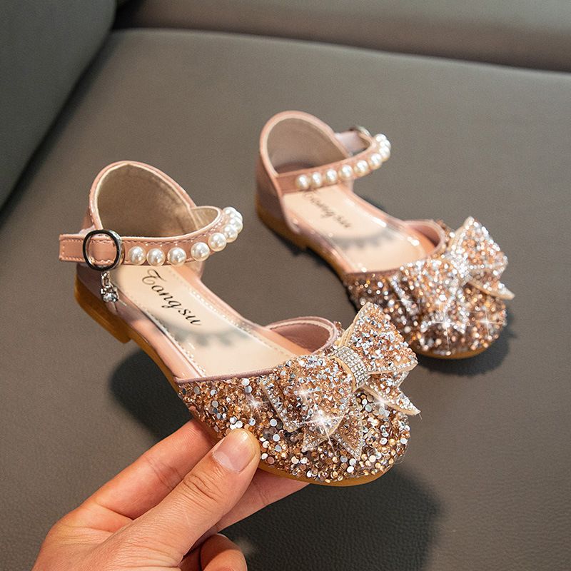 Zapatos de princesa para niñas, primavera y verano 2024, nuevos zapatos de baile de suela suave para niñas, versión coreana, sandalias individuales con lazo de cristal._voghion.com