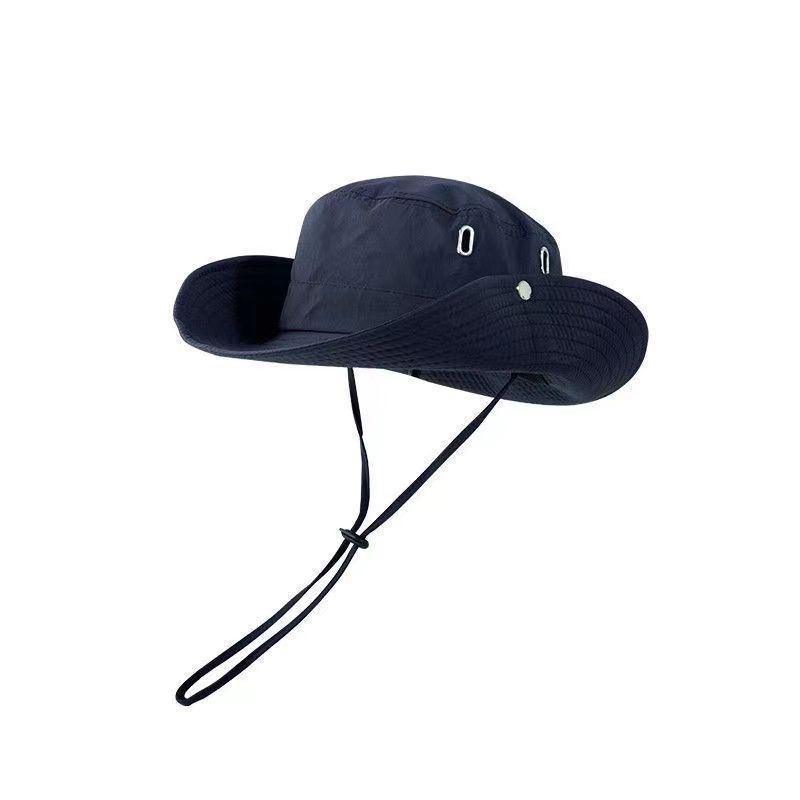 Western Drawstring Wide Brim Camping Beach Hiking Sun Protection Outdoor Travel Sunshade Fisherman Hat_voghion.com
