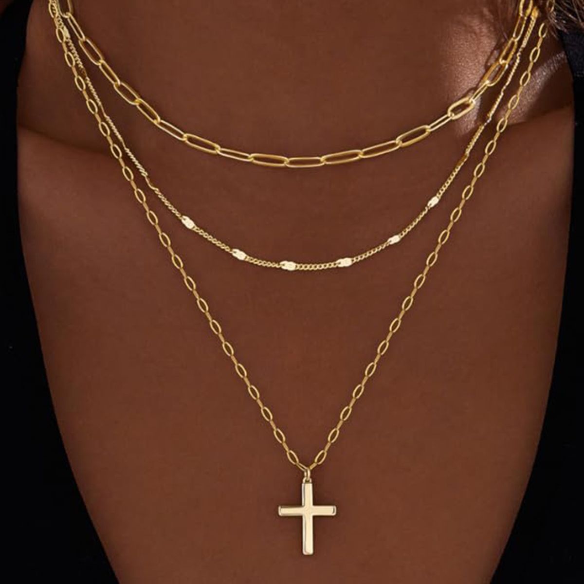 French Elegant Cross Bow Necklace Metal Design Multi-layer Stacked Choker Personalized Jewelry_voghion.com