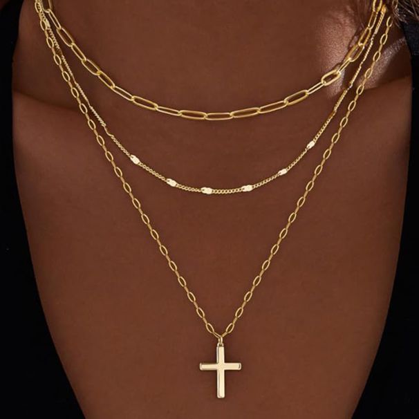 French Elegant Cross Bow Necklace Metal Design Multi-layer Stacked Choker Personalized Jewelry_voghion.com