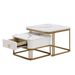 Ensemble de tables basses empilables : aspect marbre brillant avec touches dorées, tables d'appoint gigognes avec tiroirs, ensemble 2 pièces_voghion.com