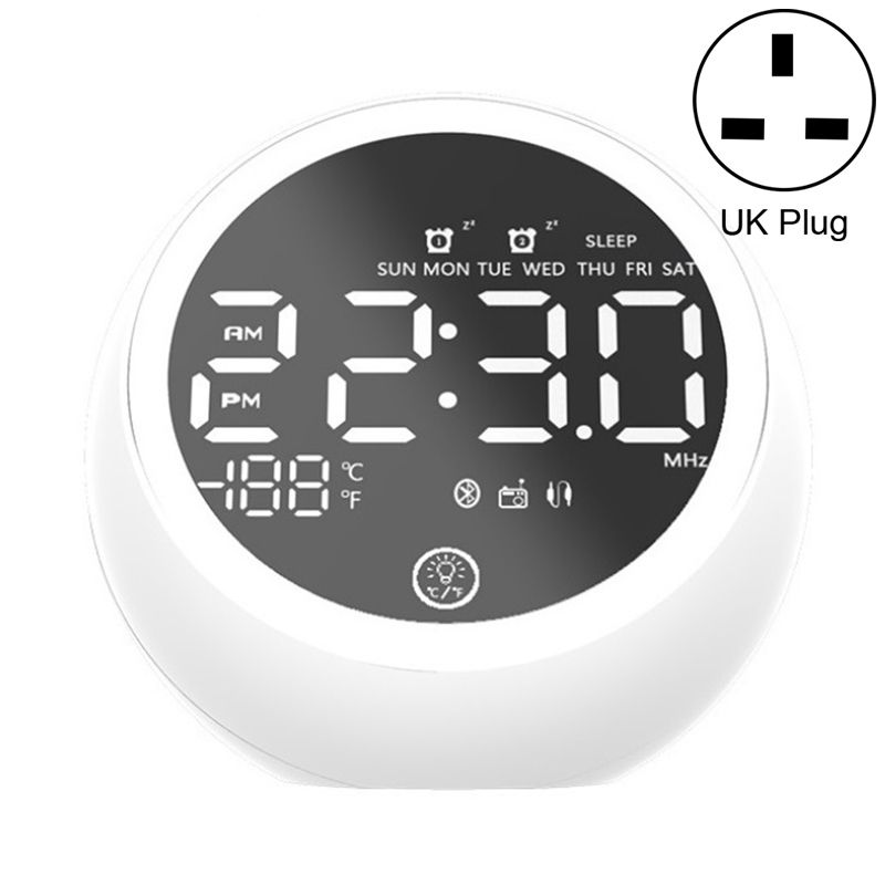 X10 Multifunctional Bluetooth Speaker LED Night Light Alarm Clock Bluetooth Speaker, Support TF Card & AUX & FM Radio, Specification: UK Plug(White)_voghion.com
