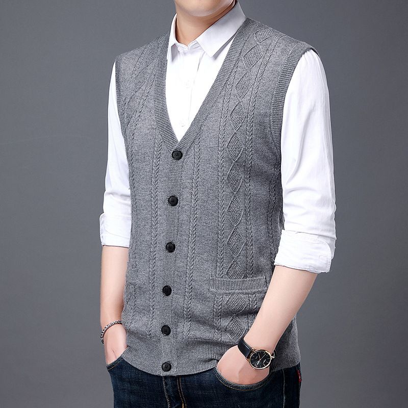​​Men's Wool Blend V-Neck Sleeveless Sweater Vest - Plaid & Camouflage Pattern, Slim Fit, Casual Pullover For Autumn​​_voghion.com
