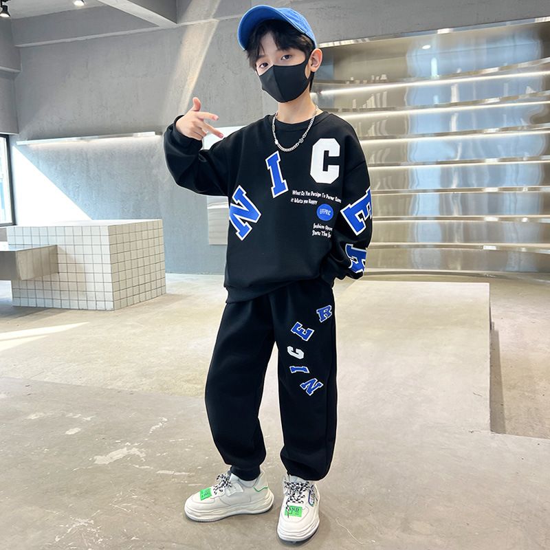 Teenage and guys Boys spring suit 2024 new children's stylish handsome sports leisure letter sweater sweatpants two piece suit trendy_voghion.com
