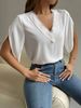 V-ringad spets solid topp temperament kortärmad chiffongskjorta kvinnor_voghion.com