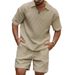 Herren New Casual Fashion Small Square Solid Color Revers Anzug Kurzarm Shorts Zweiteiliger Anzug_voghion.com