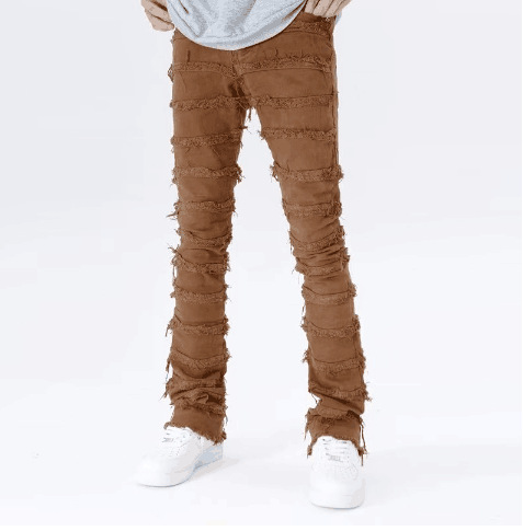 Nouveau jean décontracté multicolore mince américain à la mode, jean bootcut d'épissage de bord brut lâche de rue pour les hommes_voghion.com