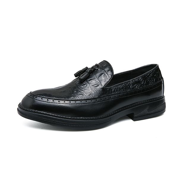 Unbeatable Quality Buine Tael Hoe, Men' Fahionable Thick Oled Crocodile Patterned Loafer, Korean Verion Office Leg Leather_voghion.com