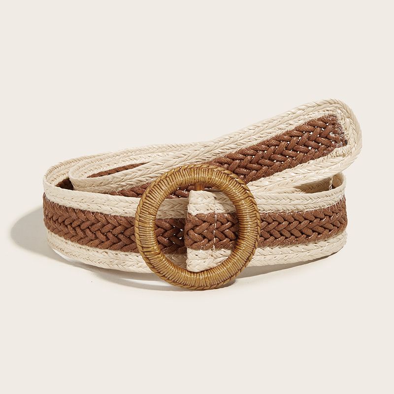Women's Belts New Braided Belt For Women Jeans PP Grass Ladies Silicone Round Buckle Belt Waist Seal_voghion.com