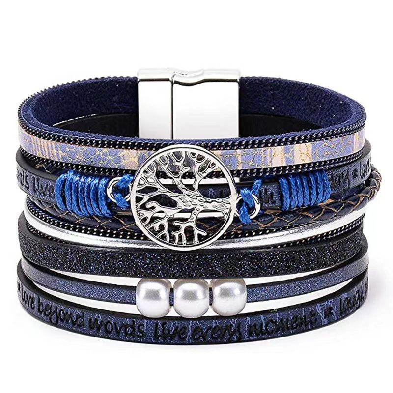 Fashion Bracelet Multi-layer Tree Of Life Magnetic Suction Niche Jewelry Bracelet PU Printed Letters_voghion.com