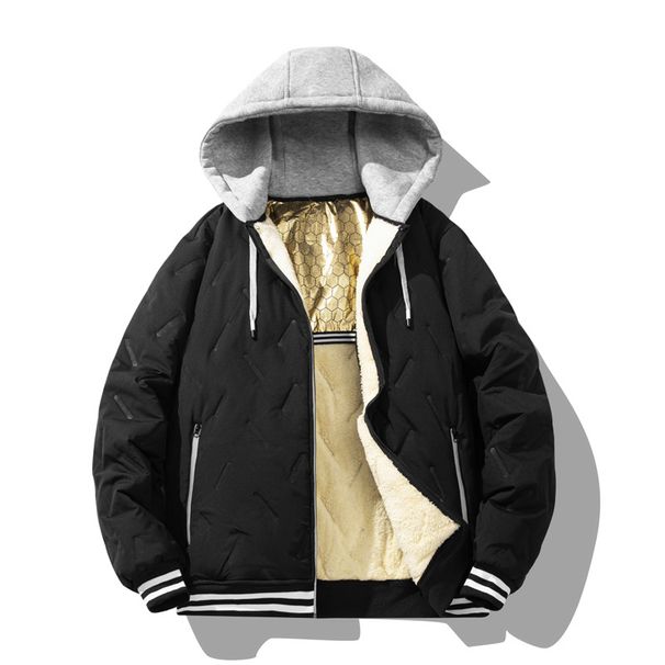 Giacca con cappuccio da uomo in grafene - Cappotto invernale foderato in pile con tecnologia di saldatura a ultrasuoni, esterno in poliestere antivento_voghion.com