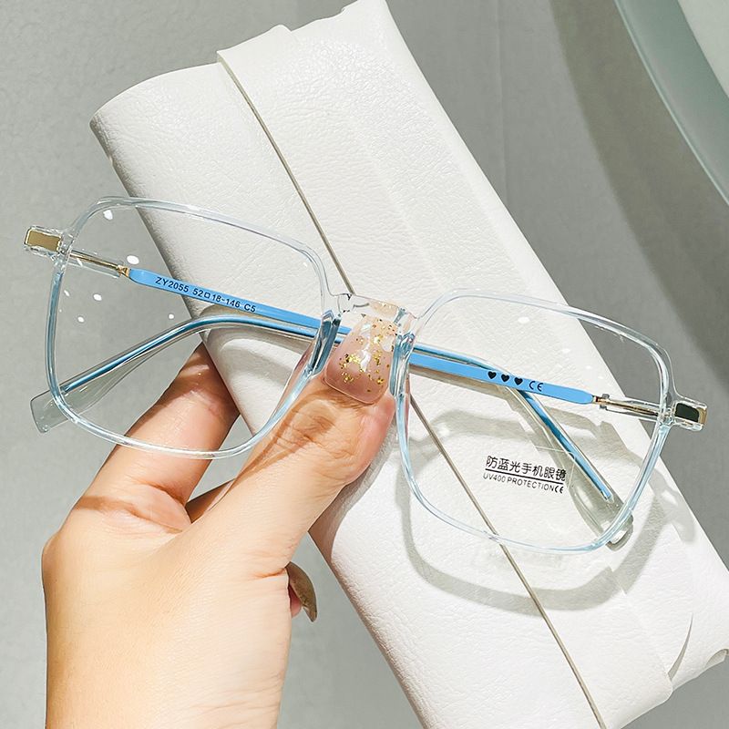 Nouveau cadre anti-bleu avec grande monture de lunettes amincissante transparente, miroir lumineux uni à la mode_voghion.com