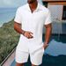 Men's Clothing Summer Jacquard Black And White Solid Color Suit Short Sleeved Men's Vacation Casual Style Shirt Shorts Two Piece Suit_voghion.com