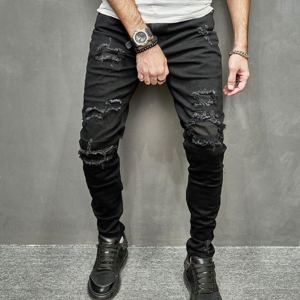 Männer Solid Faarf Ripped Casual Jeans_voghion.com