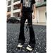 Men's Retro Lace-Up Black Stretch Cargo Jeans - High-Waisted Slim Fit Bootcut Pants For Spring & Summer_voghion.com