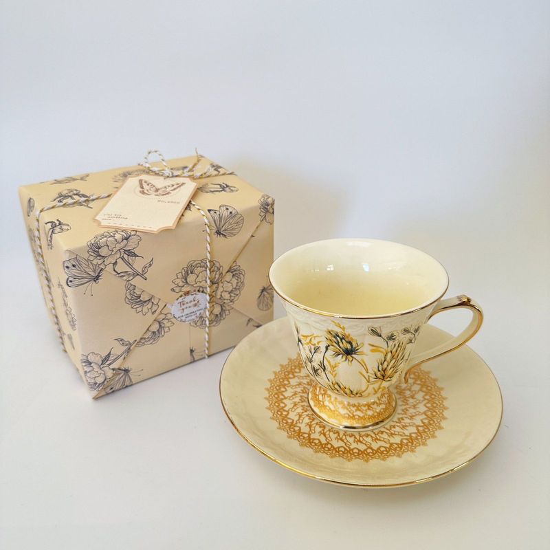 French Style Golden Wheat Ear Ceramic Coffee Cup Afternoon Tea Design Birthday Gift Special Souvenir_voghion.com