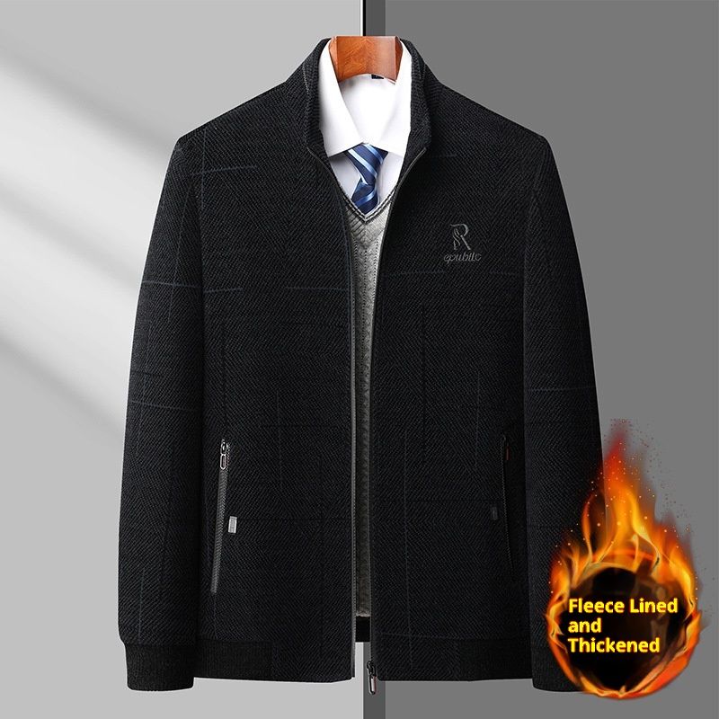 QFV507045555501<2 Middle-aged Elderly Men's Autumn And Winter Padded With Fleece Lining, Dad's Warm Woolen Coat, Short Cotton Jacket_voghion.com