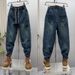 Trendy Retro Color Block Small Straight Angle Jeans For Men 2025 Spring New Tapered Harem Carrot Pants_voghion.com