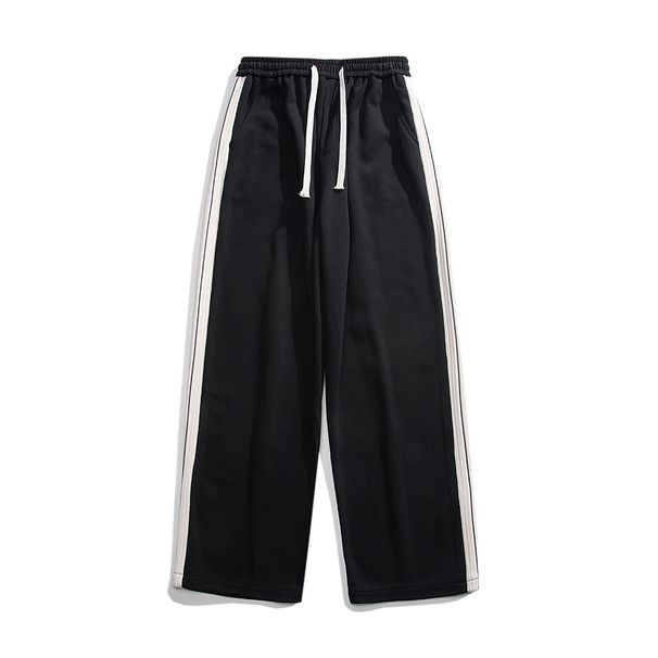 Heren streetwear joggingbroek – oversized joggingbroek met verlaagde boorden en zijstrepen (zwart/lichtgrijs, M-5XL, katoenmix, ademend)_voghion.com