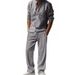 Ensemble de costume décontracté en lin pour homme - Chemise à manches longues et pantalon coupe décontractée - Blanc, noir, gris, kaki, bleu clair (S-XXXL)_voghion.com