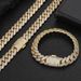 Men And Women's Jewelry Hip Hop Cuban Link Chain Set With CZ Stones, 12mm Wide Double Row Diamond-Cut Design, Gold & Silver Tone_voghion.com