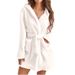 Popular Autumn And Winter Hooded Home Plush Pajamas Solid Color Warm Bathrobe Women_voghion.com