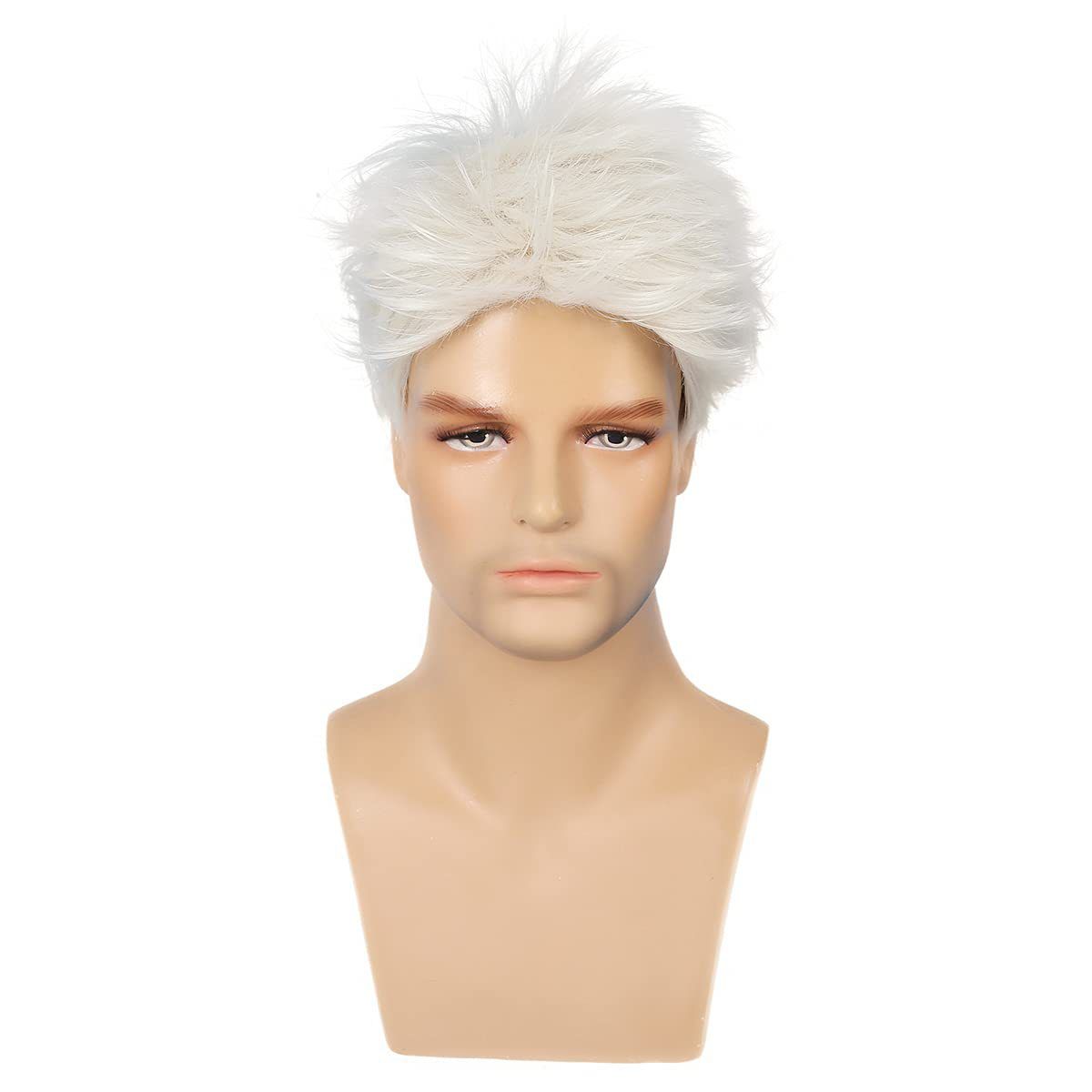 Hair Extensions Wigs Men's White Wigs High Temperature Silk Chemical Fiber Short Head Cover Fashion Wigs_voghion.com