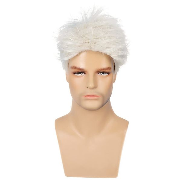 Hair Extensions Wigs Men's White Wigs High Temperature Silk Chemical Fiber Short Head Cover Fashion Wigs_voghion.com