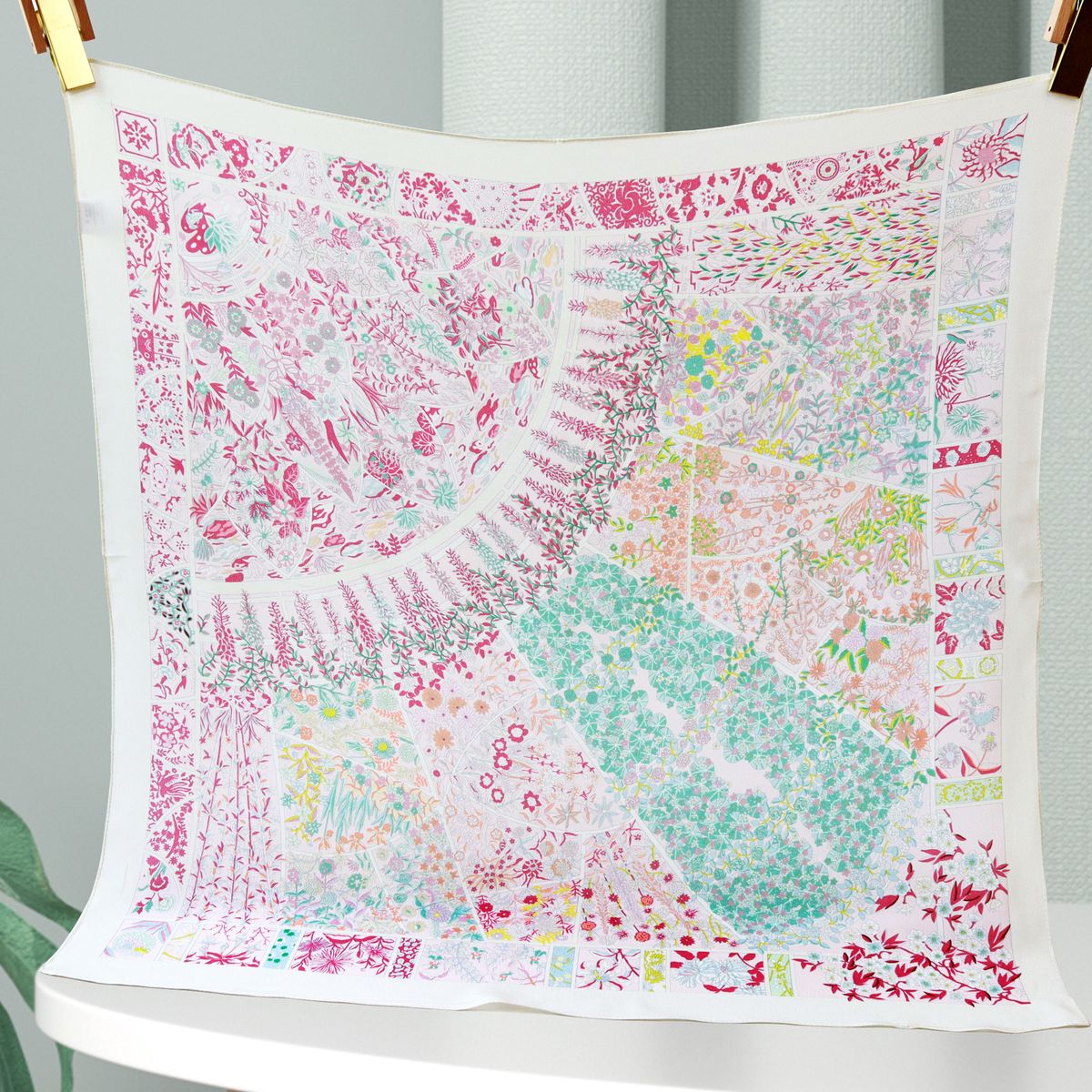 Hochwertiger Monet-Garten! Doppelter Crêpe-Schal für Damen, vielseitiger quadratischer Halsschal aus Maulbeerseide für Frühling und Sommer, doppelt_voghion.com