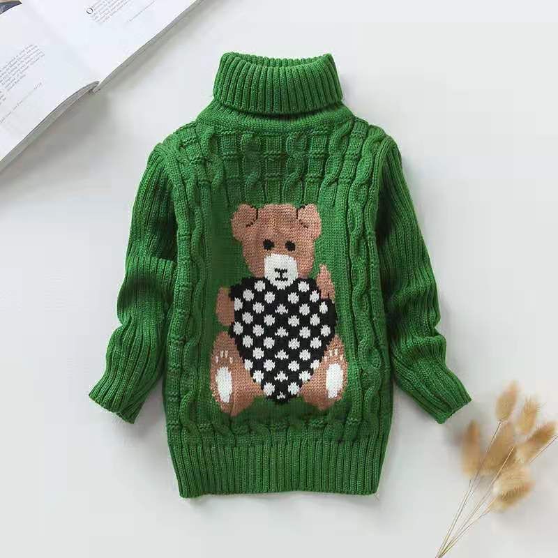 "Soft & Cozy Kids' High Neck Knit Sweater With Cute Bear Design - Unisex Pullover For Boys & Girls (3-8 Years, 100-140cm) - Winter & Spring Essential_voghion.com