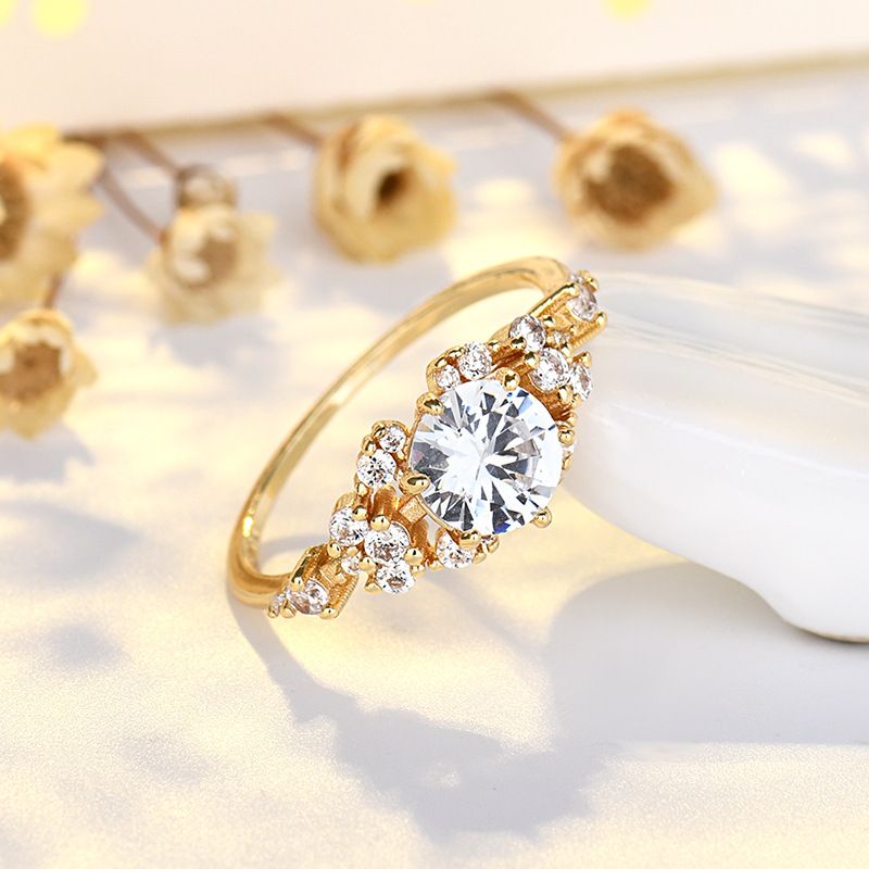 Nuovo set in argento puro placcato oro per donna, anelli di nozze e di fidanzamento, anello con zircone in stile Ins_voghion.com