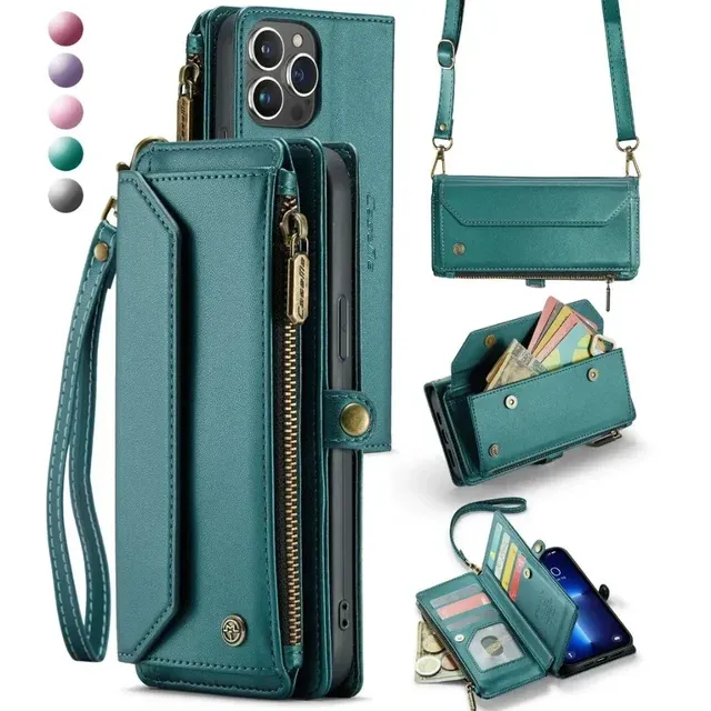 Crossbody Wallet Phone Case for iPhone 15 14 13 12 11 Pro Max Mini X XS XR 7 8 6 6S Plus Card Slot Holder Lanyard_voghion.com