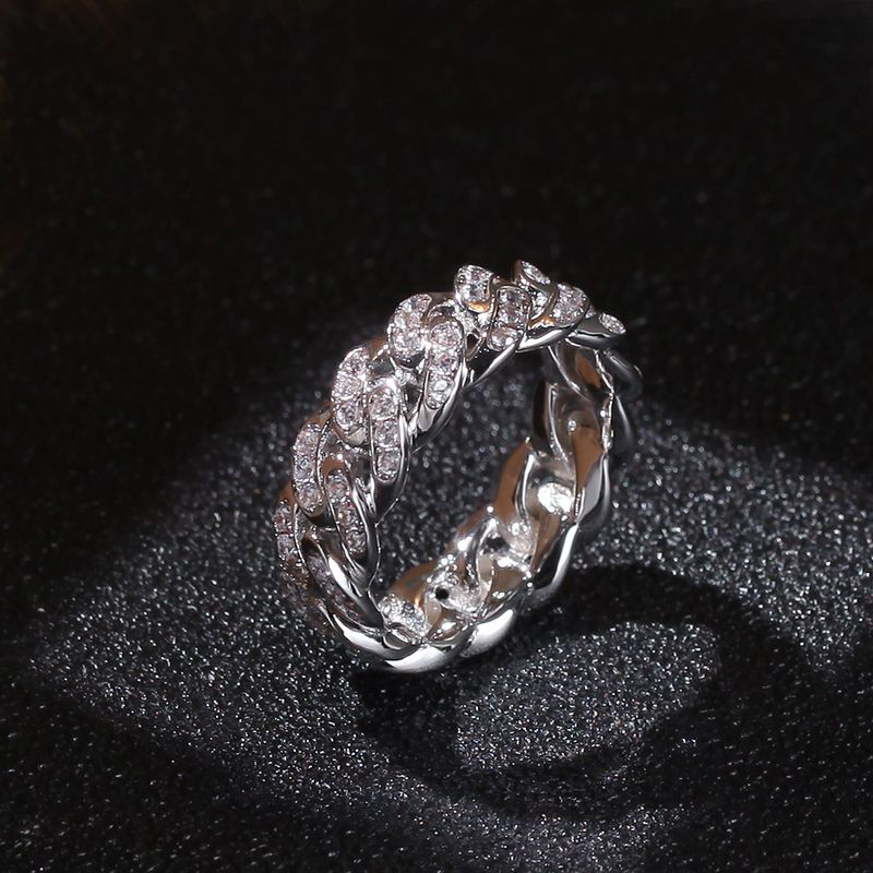 Gioielli Hip Hop Catena con zirconi Anello da uomo in oro elettrolitico cubano da 8 mm_voghion.com